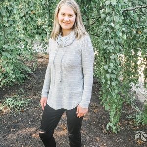 Striped Cowl Neck Boutique Long Sleeve Top